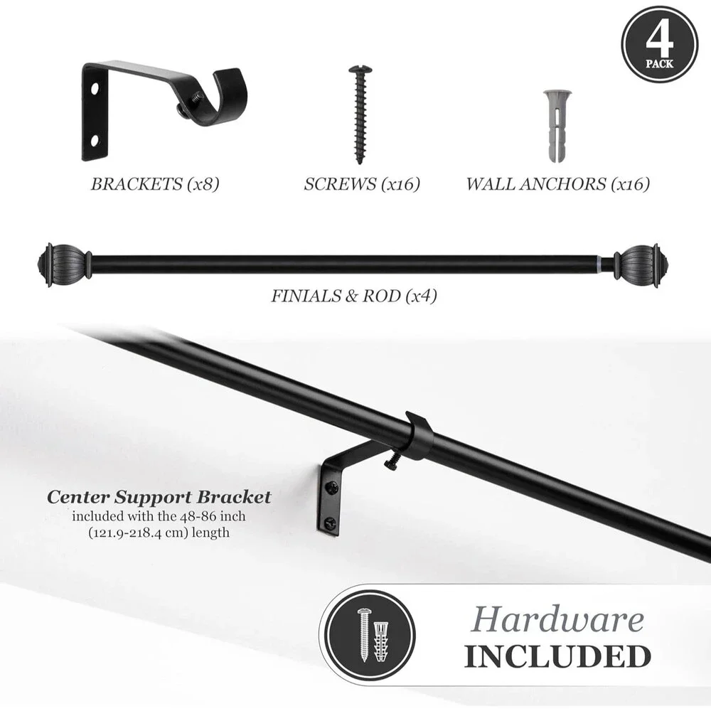 2-Pack Kenney Beckett Soft Square End Standard Decorative Window Curtain Rod,